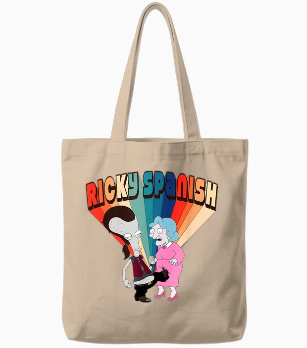 American Dad Ricky Spanish Rainbow Logo Cartoon Tote Bags in Natural