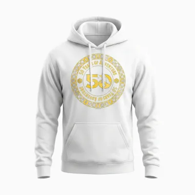 Dungeons & Dragons 50 Years of Adventure Gold Badge T-Shirt, Black, S Unisex Hoodie - White
