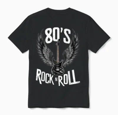 Vintage Guitar Wings, Music Rock & Roll Retro 70s & 80s T-Shirt, Black, S Unisex T-Shirt - Black