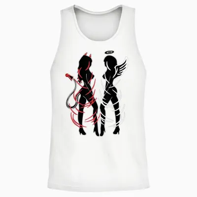 Sexy Duality Symbol Devil and Angel Girls Unisex Tank Top - White