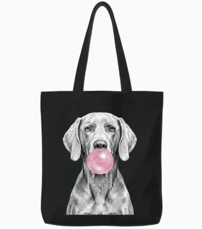 Chien Braque De Weimar Soufflant Bubble Gum Funny Canine Tote Bags - Black