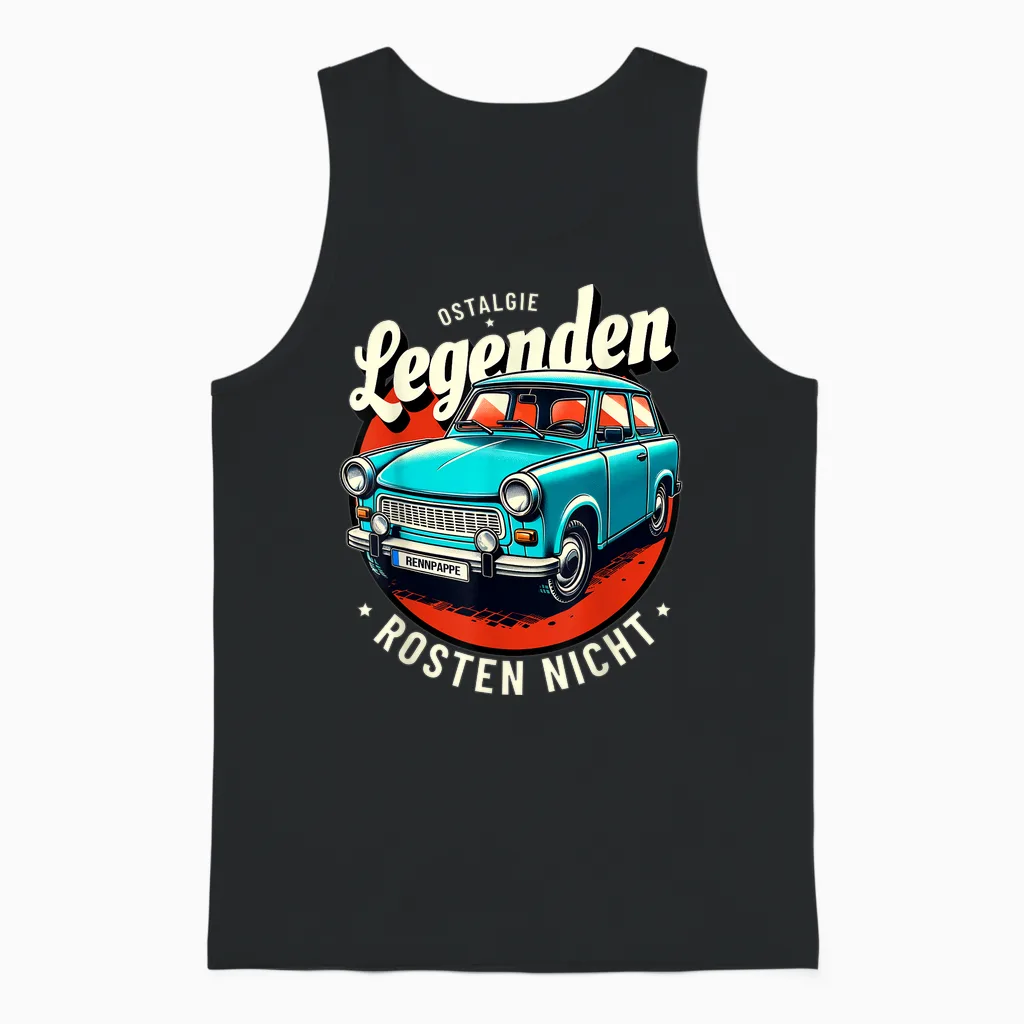 Classic Trabi T-Shirt with "legends Don't Rust", Black, S Unisex Tank Top in Black