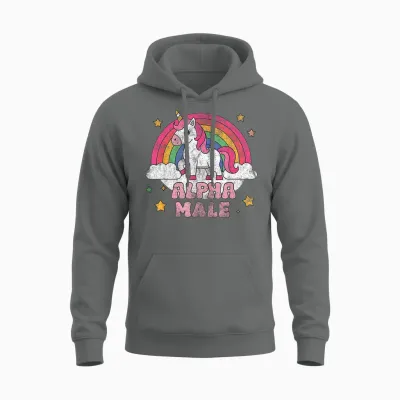 Alpha Male Unicorn T-Shirt, Pink Unisex Hoodie - Graphite Heather