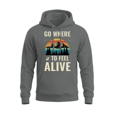 Go Where to Feel Alive Vintage Mountain Sunset Unisex Hoodie - Graphite Heather
