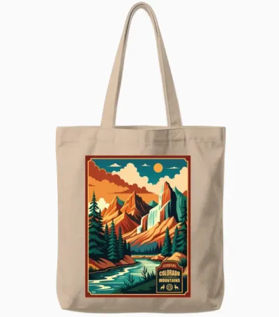 Retro Colorado Mountains Adventure Tote Bags - Natural