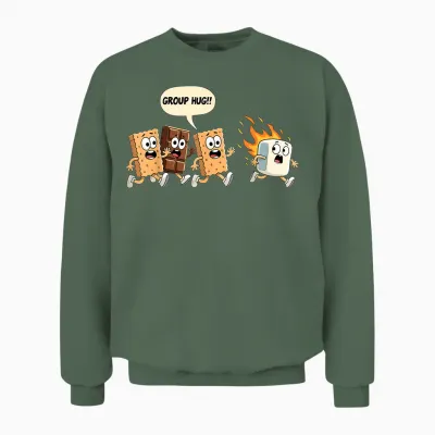 Group Hug Marshmallow Campfire Smores Funny Camping Unisex Sweatshirt - Military Green