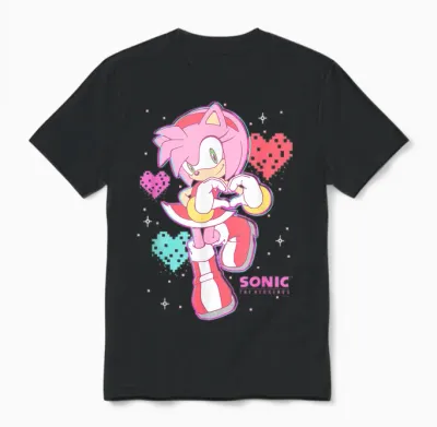 Sonic the Hedgehog Valentine's Day Cute Amy Rose Retro Logo Unisex T-Shirt - Black