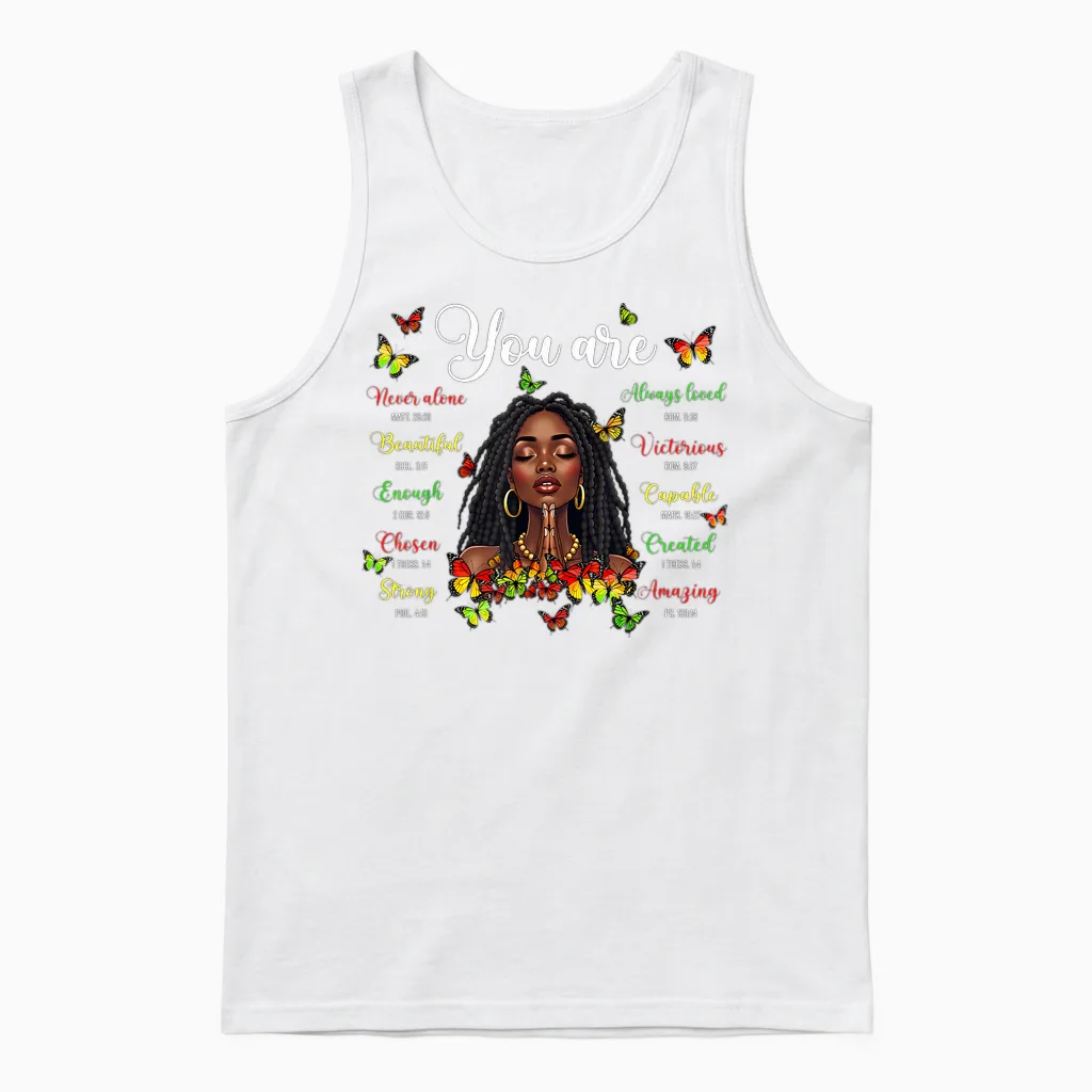 Black History Loc'd Afro Girl You Are Bible Verse Christian Unisex Tank Top in White