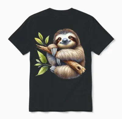 Faultier Porträt, Faultierbild Mit Kunst Faultiermotiv Unisex T-Shirt - Black