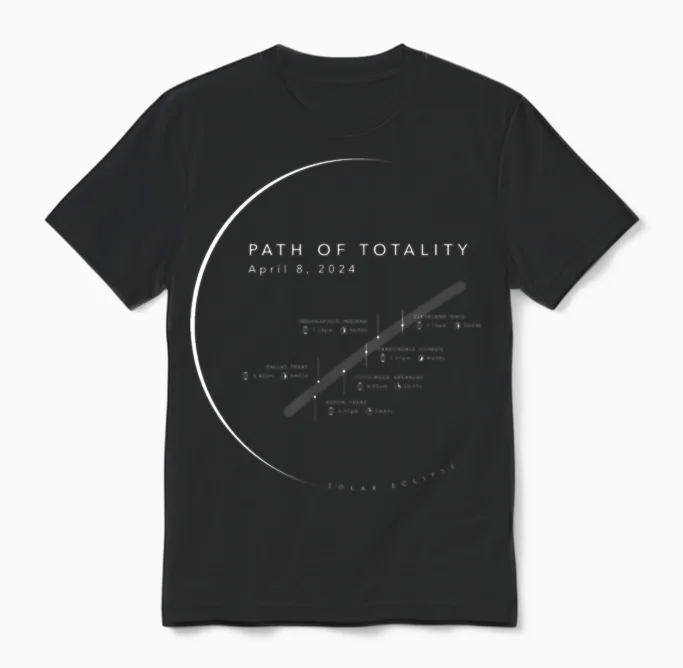 Total Eclipse 2024 Path of Totality Unisex T-Shirt in Black