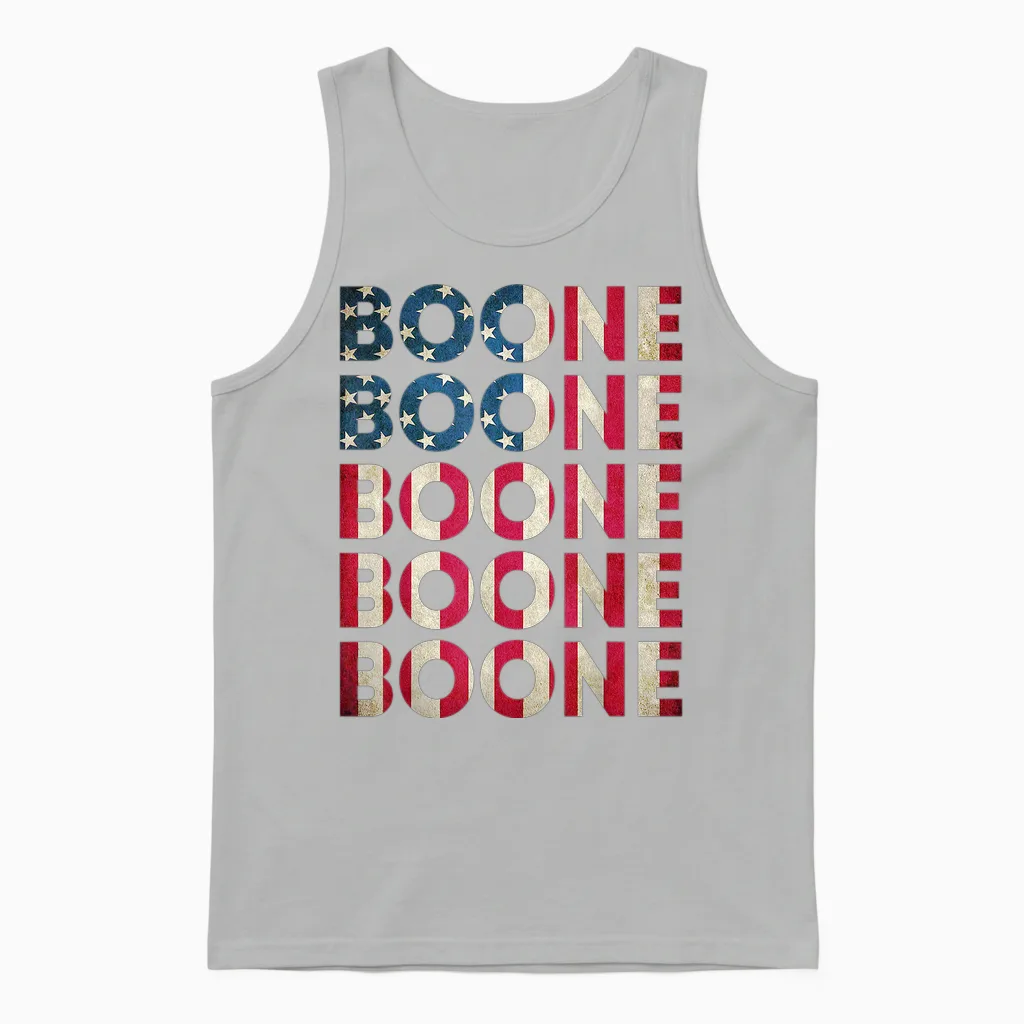 Boone Personalized Name Vintage Retro Us Flag Woman Man Unisex Tank Top in Ash