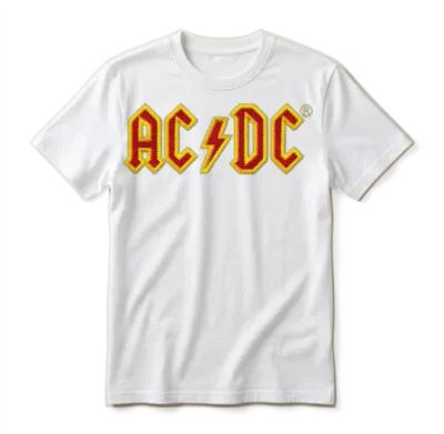 Ac/dc Chest Logo in Red and Yellow Unisex T-Shirt - White