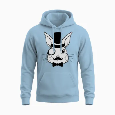 Sir Bunny Monocle Top Unisex Hoodie - Light Blue