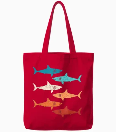 Retro Haifisch Hai Unterwasserlebewesen Ozean Damen Herren Tote Bags - Red