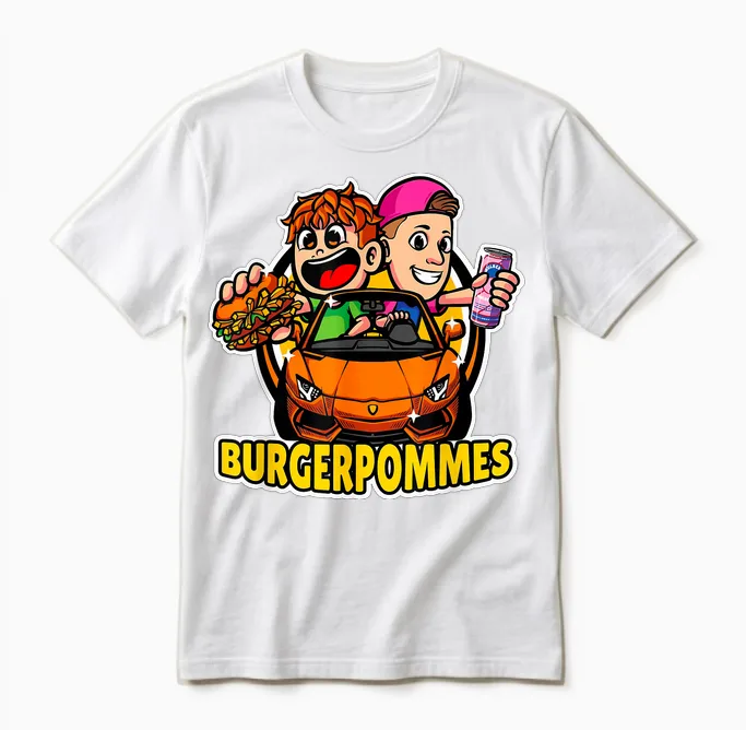 Burger Pommes Sportwagen Comic Style Fast Food Unisex T-Shirt in White