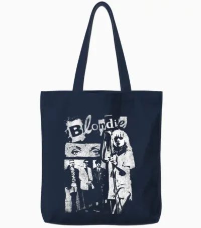 Blondie Punk Zine Collage Vintage Band Langarmshirt Tote Bags - Navy