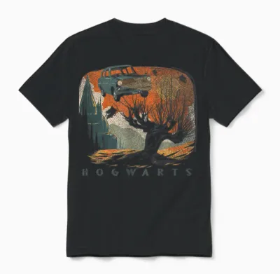Harry Potter Hogwarts Whomping Willow Distressed Unisex T-Shirt - Black