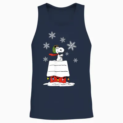 Peanuts Snoopy Flying Ace Holiday Dog House Unisex Tank Top - Navy