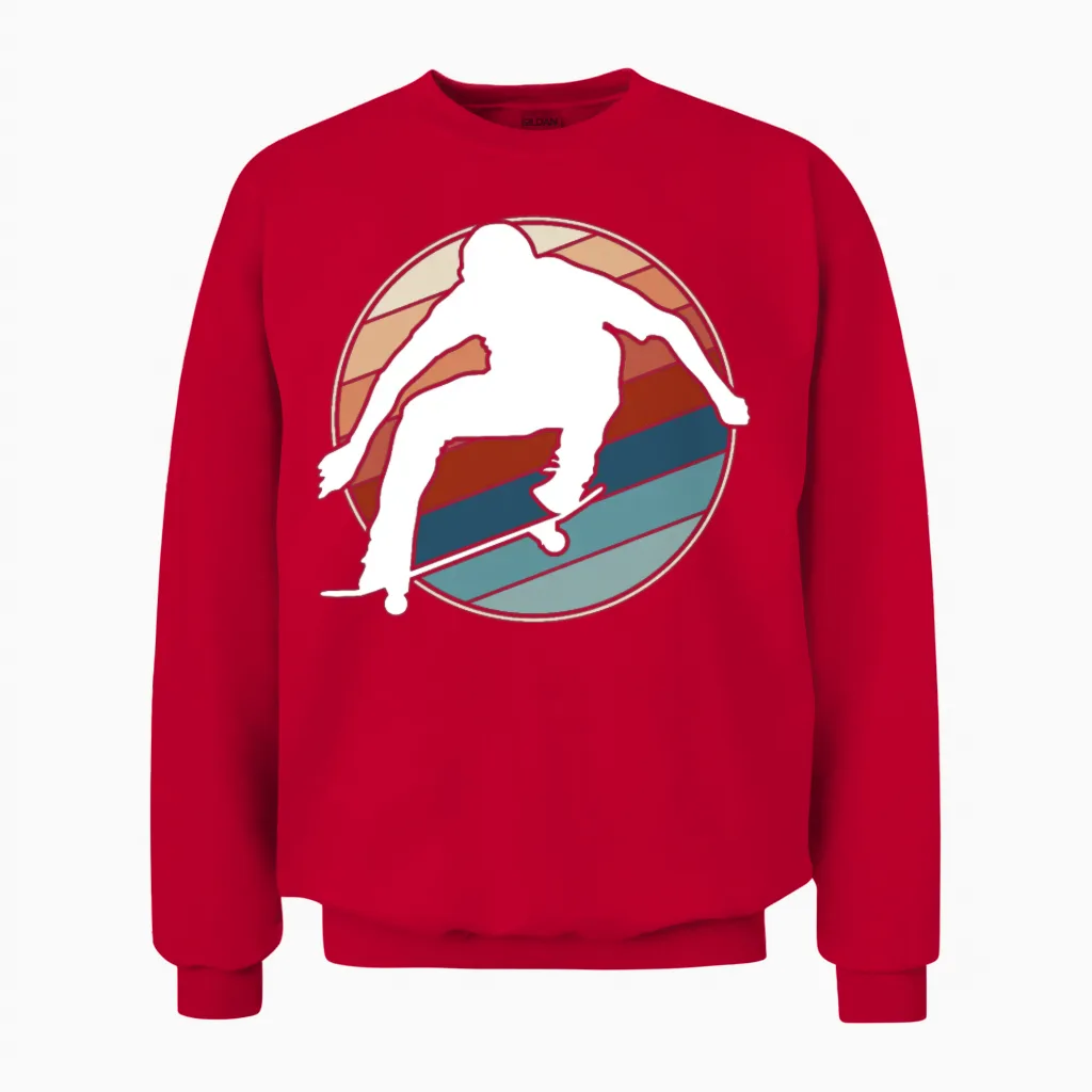 Retro Skateboarder Unisex Sweatshirt in Red