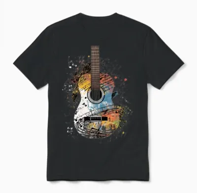 Guitar Player Guitarist Musical Notes Band Music Unisex T-Shirt - Black