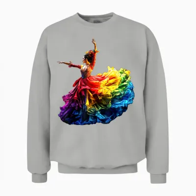 Flamenco Dancer Dress Colorful Rainbow Flamenco T-Shirt, Black, S Unisex Sweatshirt - Ash