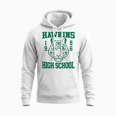 Stranger Things 4 Hawkins High School Green Logo Unisex Hoodie - White