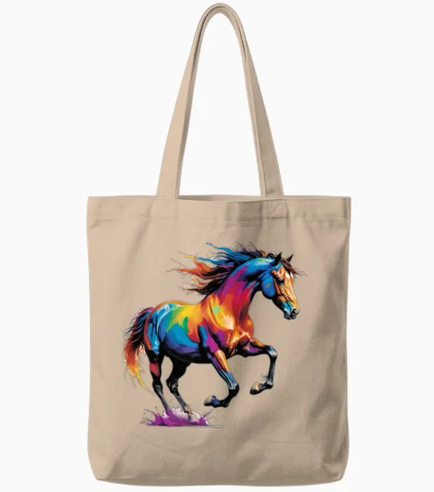 Rainbow Horse Splash - Lovers Tote Bags in Natural