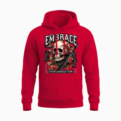 'embrace Your Opposition, Stay Humble' Skull Rose Unisex Hoodie - Red