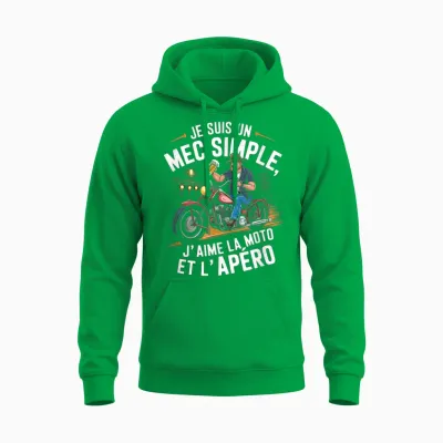 I Am a Simple Guy Motorcycle and Aperitif Retro Vintage Fan Humor T-Shirt, Black, S Unisex Hoodie - Irish Green