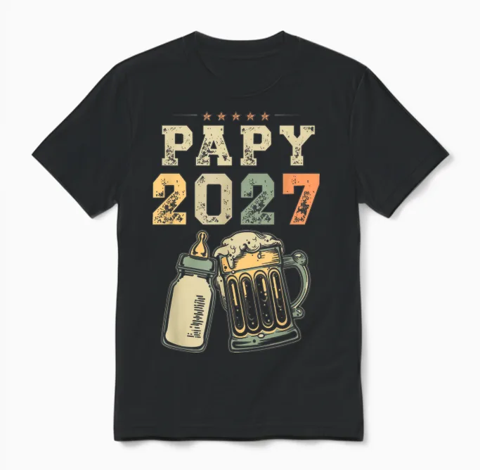 Nouveau Papy 2027 Futur Grand Père Naissance Annonce Unisex T-Shirt in Black