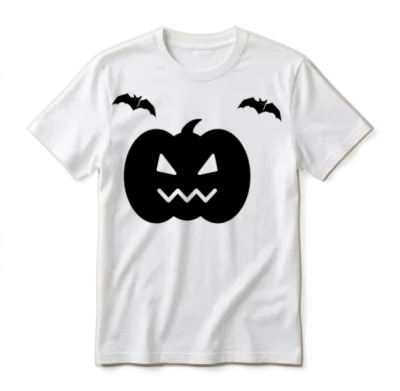 Halloween Pumpkin Smile with Two Bats Unisex T-Shirt - White