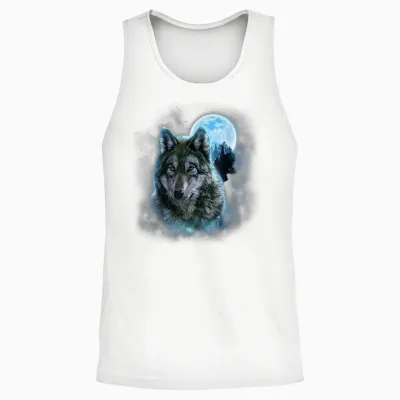 Grey Wolf Hunting Ground, Icy Moon, Forest, Galaxy Unisex Tank Top - White