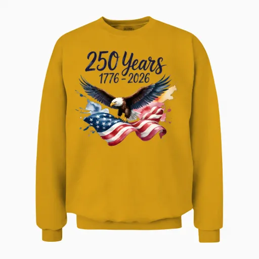 250 Years Eagle Watercolor American Flag 1776 2026 Unisex Sweatshirt in Gold