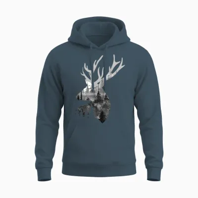 Silhouette Buck Deer Artwork - Forest Wildlife Animal Lover Unisex Hoodie - Dark Heather
