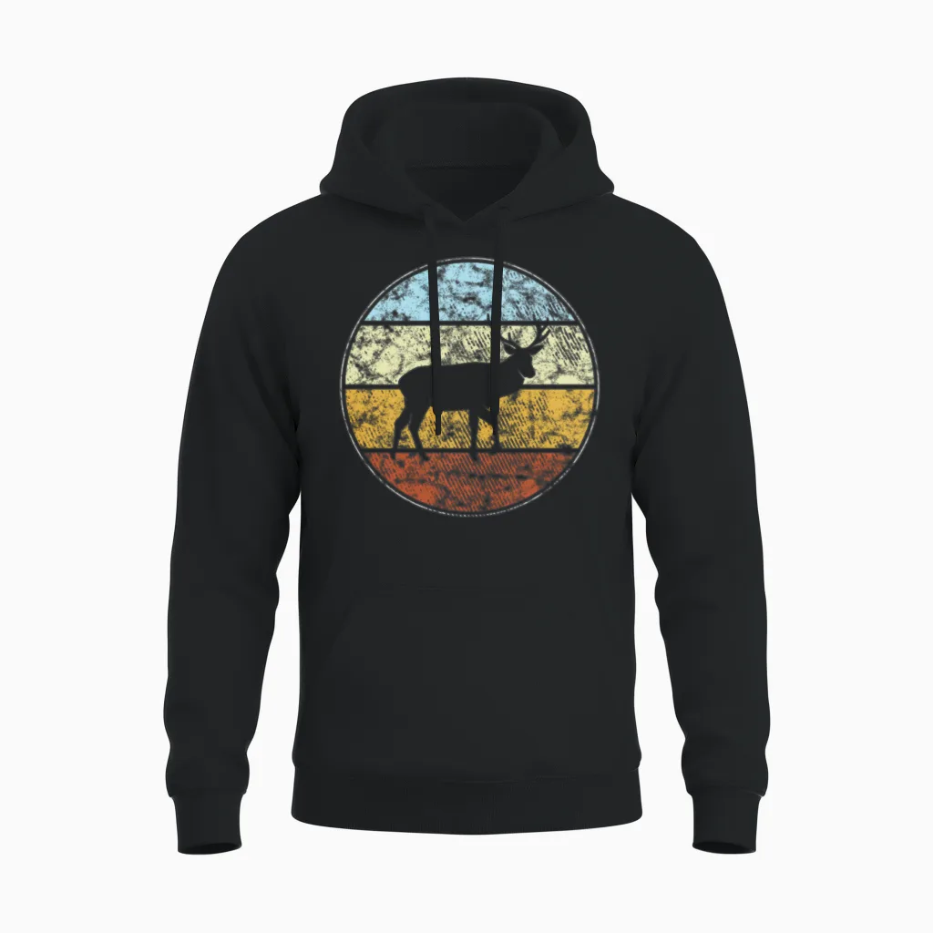 Deer Retro Wildlife Unisex Hoodie in Black
