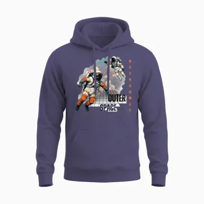 Astronauts Over Neon Space Grid Unisex Hoodie - Heather Sport Dark Navy