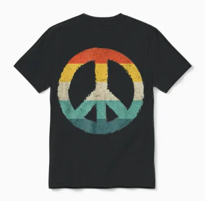 Retro Hippie Symbol Frieden Zeichen Peace Unisex T-Shirt - Black