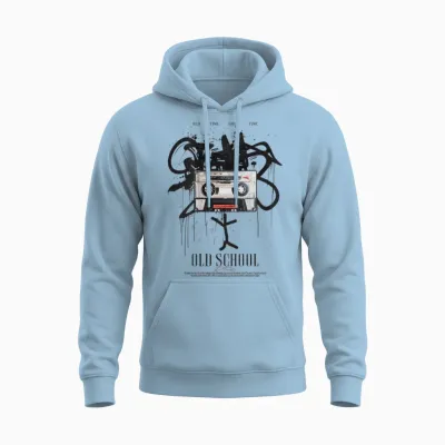 Old School Backprint Music Tape Vintage Mixtape Cassette T-Shirt, White Unisex Hoodie - Light Blue