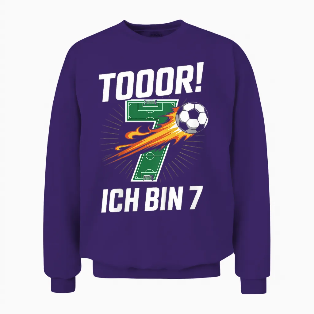 Children's Toor Ich Bin 7 7th Birthday Football Boy Cool Unisex Sweatshirt in Purple