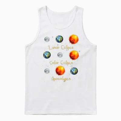 Lunar Eclipse Solar Eclipse and Apocalypse Unisex Tank Top - White