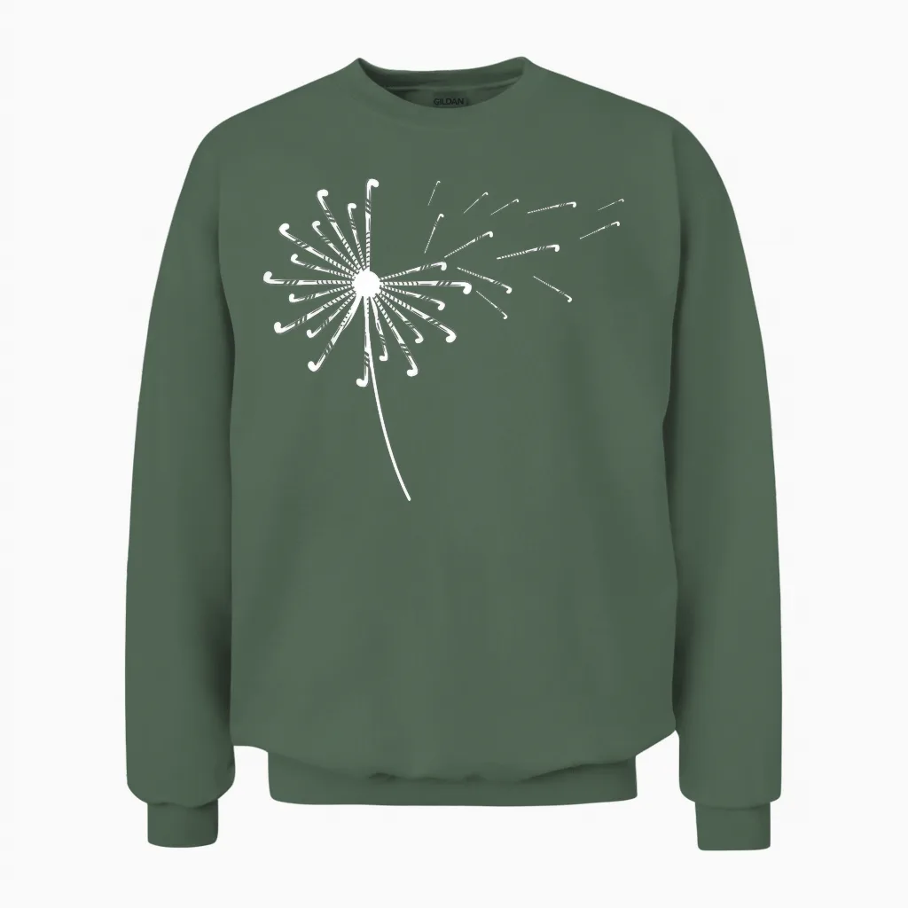 Dandelion Hockey Stick Shirt for Hockey Players Field Hockey T-Shirt, Black Unisex Sweatshirt in Military Green