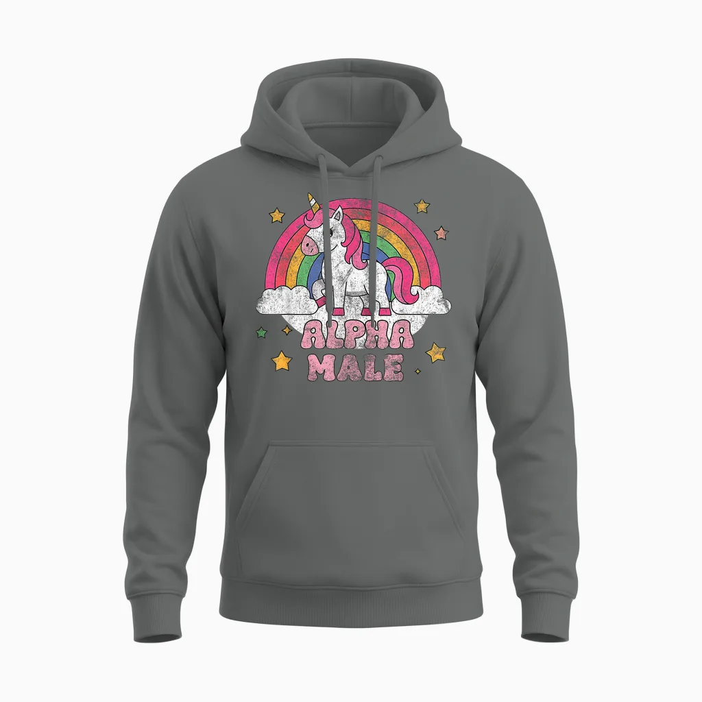 Alpha Male Unicorn T-Shirt, Pink Unisex Hoodie in Graphite Heather