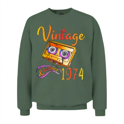 Vintage 1974 – Classic Cassette Tape Design Unisex Sweatshirt - Military Green
