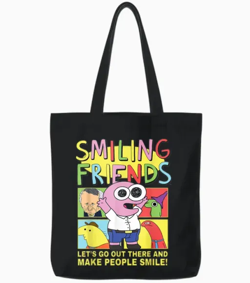 Smiling Friends Make People Smile Pim Funny Cartoon Tote Bags - Black