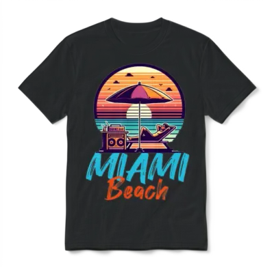 Miami Beach Retro Sunset Unisex T-Shirt - Black