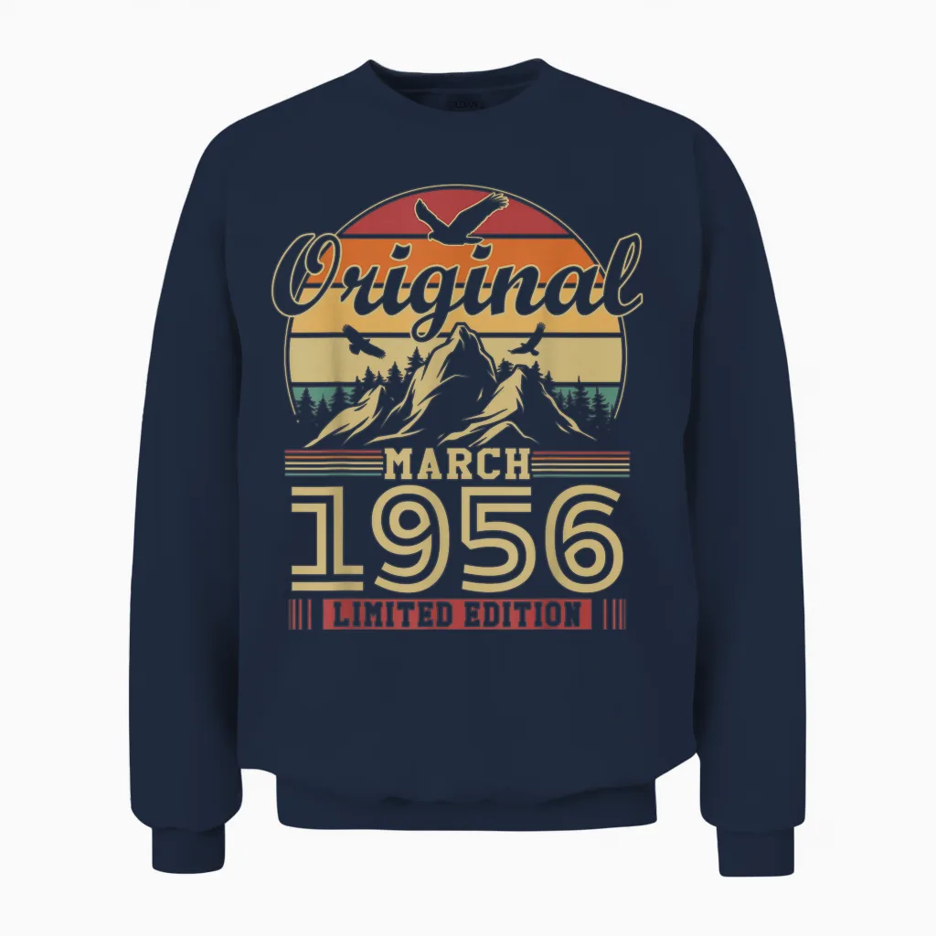 Vintage 70th Birthday Gift for Born in March 1956 Unisex Sweatshirt in Navy