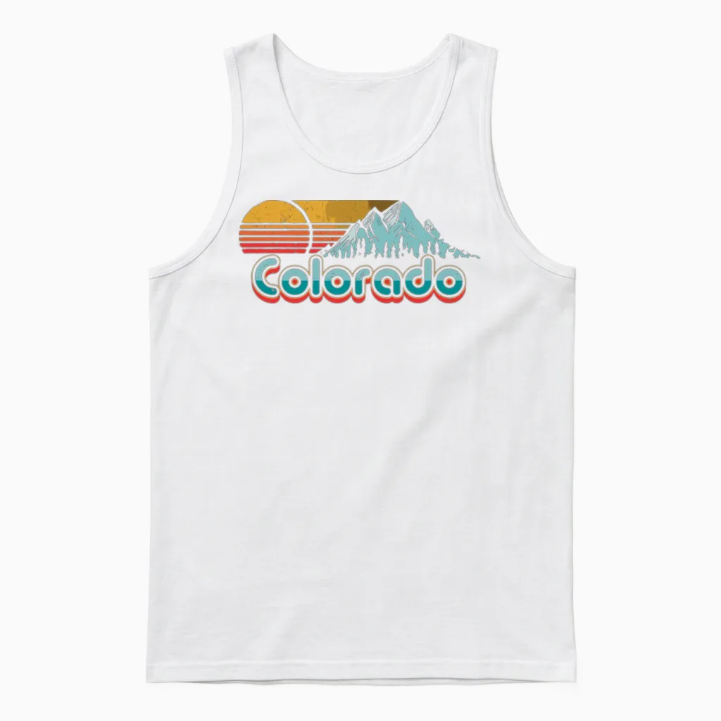 Retro Throwback Colorado Mountains Unisex Tank Top in White