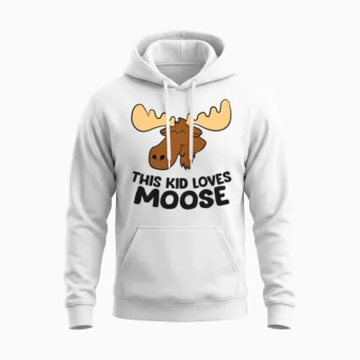 This Kid Loves Moose Cute Cartoon Moose Drawing Unisex Hoodie - White