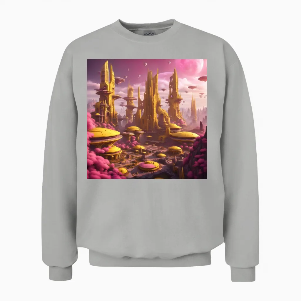 Fantasy Alien Landscape: Futuristic Planet Design Unisex Sweatshirt in Ash