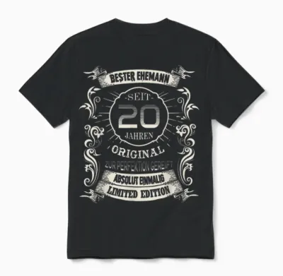 Bester Ehemann Seit 20 Jahren Hochzeitstag Porzellanhochzeit Unisex T-Shirt - Black